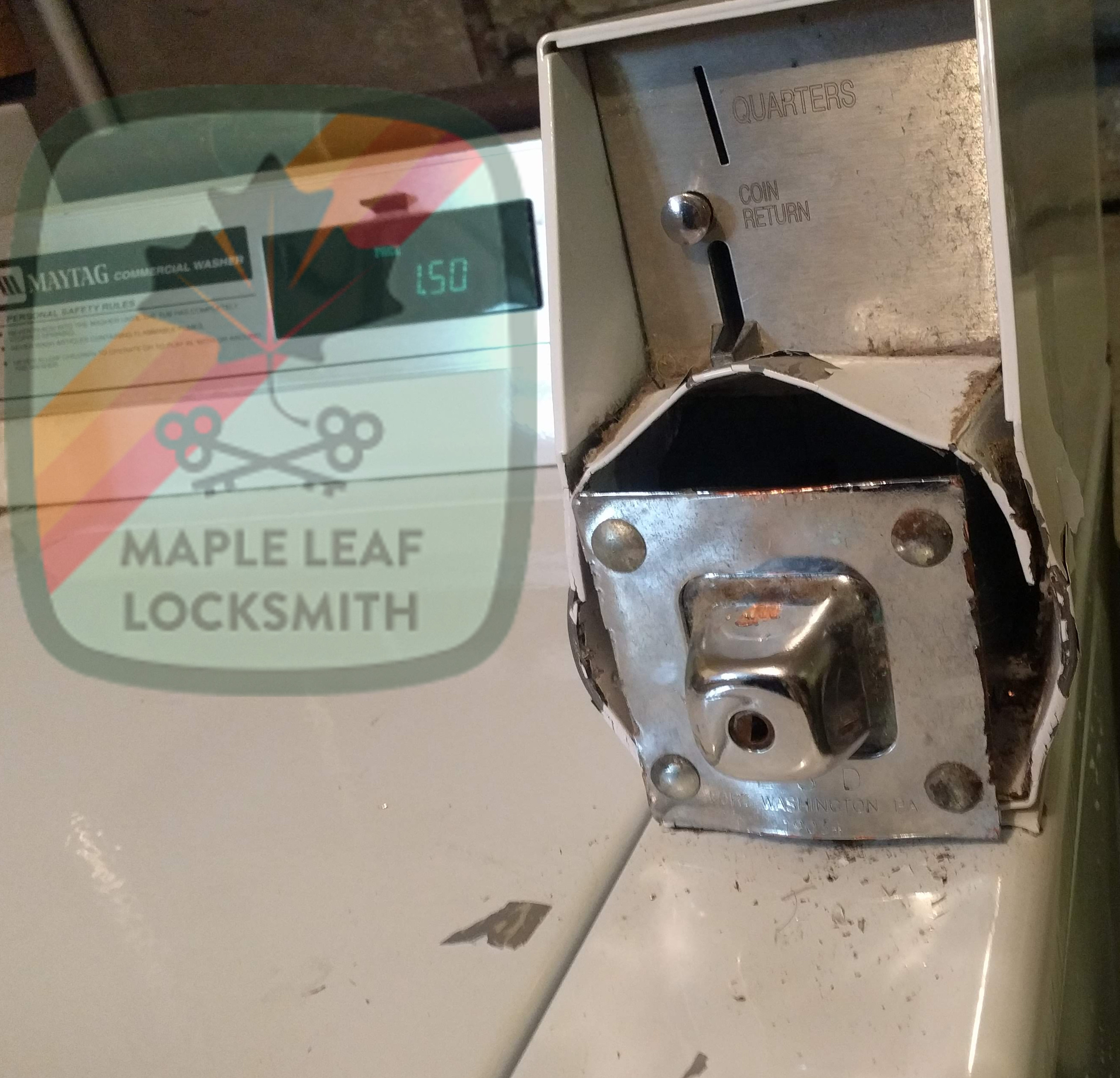 A laundry machine coin box that was broken into